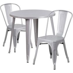 Flash Furniture CH-51090TH-2-18CAFE-SIL-GG 30" Round Table & 2 CafÃ© Chair Set - Metal, Silver