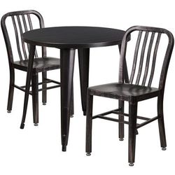 Flash Furniture CH-51090TH-2-18VRT-BQ-GG 30" Round Table & 2 Chair Set - Metal, Black & Antique Gold