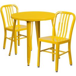 Flash Furniture CH-51090TH-2-18VRT-YL-GG 30" Round Table & 2 Chair Set - Metal, Yellow