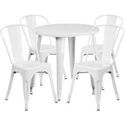 Flash Furniture CH-51090TH-4-18CAFE-WH-GG 30" Round Table & (4) CafÃ© Chair Set - Metal, White