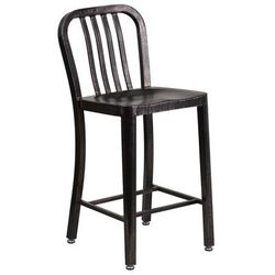 Flash Furniture CH-61200-24-BQ-GG Counter Height Commercial Bar Stool w/ Vertical Slat Back & Metal Seat, Black Antique Gold