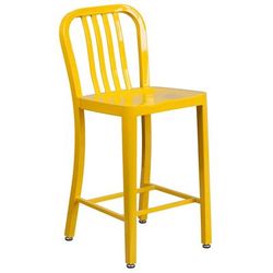 Flash Furniture CH-61200-24-YL-GG Counter Height Commercial Bar Stool w/ Vertical Slat Back & Metal Seat, Yellow