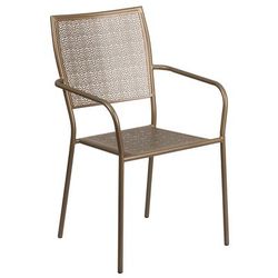 Flash Furniture CO-2-GD-GG Outdoor Stackable Armchair w/ Square Back - Steel, Gold
