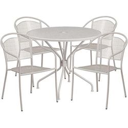 Flash Furniture CO-35RD-03CHR4-SIL-GG 35 1/4" Round Patio Table & (4) Round Back Arm Chair Set - Steel, Light Gray