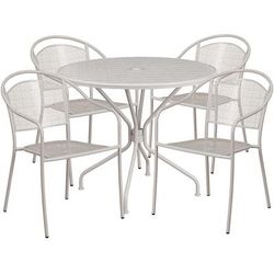 Flash Furniture CO-35RD-03CHR4-SIL-GG 35 1/4" Round Patio Table & 4 Round Back Arm Chair Set - Steel, Light Gray