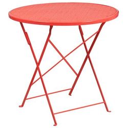 Flash Furniture CO-4-RED-GG 30" Round Folding Patio Table w/ Rain Flower Design Top - Steel, Coral
