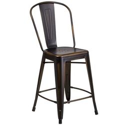 Flash Furniture ET-3534-24-COP-GG Counter Height Commercial Bar Stool w/ Curved Back & Metal Seat, Distressed Copper
