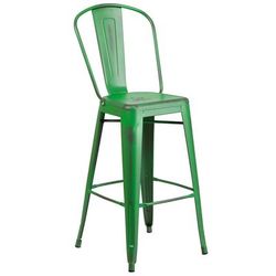 Flash Furniture ET-3534-30-GN-GG Commercial Bar Stool w/ Curved Back & Metal Seat, Distressed Green