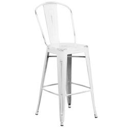 Flash Furniture ET-3534-30-WH-GG Commercial Bar Stool w/ Curved Back & Metal Seat, Distressed White, 30" Height