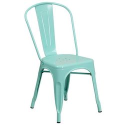 Flash Furniture ET-3534-MINT-GG Stacking Chair w/ Vertical Slat Back - Metal, Mint Green Metal, Indoor/Outdoor