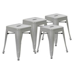 Flash Furniture ET-BT3503-18-SIL-GG Stacking Backless Dining Stool - Iron, Silver