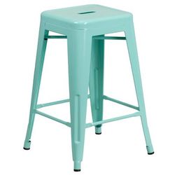 Flash Furniture ET-BT3503-24-MINT-GG Counter Height Backless Commercial Bar Stool w/ Metal Seat, Mint Green