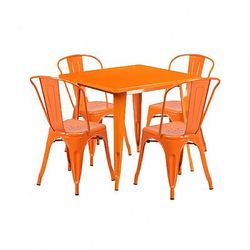 Flash Furniture ET-CT002-4-30-OR-GG 31 1/2" Square Table & (4) Chair Set - Steel, Orange