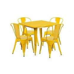 Flash Furniture ET-CT002-4-30-YL-GG 31 1/2" Square Table & 4 Chair Set - Steel, Yellow
