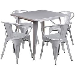 Flash Furniture ET-CT002-4-70-SIL-GG 31 1/2" Square Table & (4) Arm Chair Set - Steel, Silver