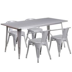 Flash Furniture ET-CT005-4-70-SIL-GG Rectangular Table & 4 Chair Set - 63"W x 31 1/2"D x 29 1/2"H, Steel, Silver