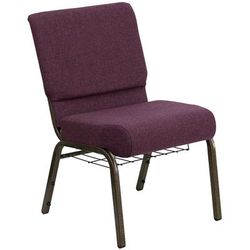 Flash Furniture FD-CH0221-4-GV-005-BAS-GG Extra Wide Stacking Church Chair w/ Plum Fabric Back & Seat - Steel Frame, Gold Vein