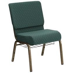 Flash Furniture FD-CH0221-4-GV-S0808-BAS-GG Extra Wide Church Chair w/ Hunter Green Dot Fabric Back & Seat - Steel Frame, Gold Vein