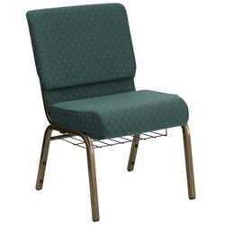 Flash Furniture FD-CH0221-4-GV-S0808-BAS-GG Extra Wide Church Chair w/ Hunter Green Dot Fabric Back & Seat - Steel Frame, Gold Vein