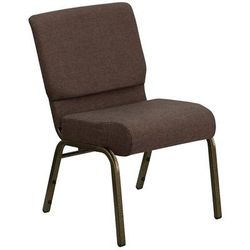 Flash Furniture FD-CH0221-4-GV-S0819-GG Extra Wide Stacking Church Chair w/ Brown Fabric Back & Seat - Steel Frame, Gold Vein