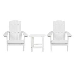 Flash Furniture JJ-C14501-2-T14001-WH-GG Adirondack Side Table & 2 Chair Set - 18 3/4" x 15", Poly Resin, White