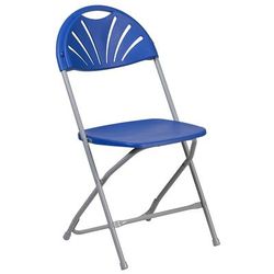 Flash Furniture LE-L-4-BL-GG Folding Chair w/ Blue Plastic Back & Seat - Steel Frame, White, Fan Back