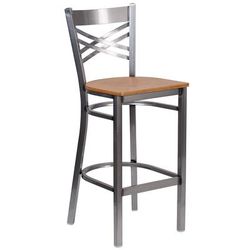 Flash Furniture XU-6F8B-CLR-BAR-NATW-GG Commercial Bar Stool w/ Cross Back & Natural Wood Seat, Clear Coat Steel