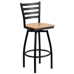 Flash Furniture XU-6F8B-LADSWVL-NATW-GG Commercial Bar Stool w/ Ladder Back & Natural Wood Seat, Black