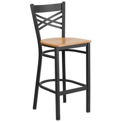 Flash Furniture XU-6F8BXBK-BAR-NATW-GG Commercial Bar Stool w/ Cross Back & Natural Wood Seat, Black
