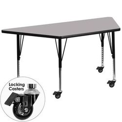 Flash Furniture XU-A3060-TRAP-GY-T-P-CAS-GG Trapezoid Mobile Activity Table - 57 1/2"L x 26 1/4"W, Laminate Top, Gray