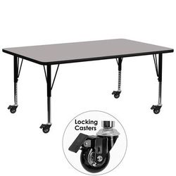 Flash Furniture XU-A3072-REC-GY-H-P-CAS-GG Rectangular Mobile Activity Table - 72"L x 30"W, Laminate Top, Gray