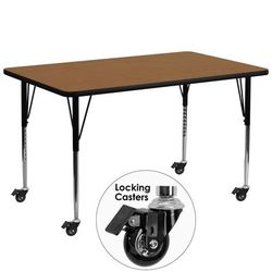 Flash Furniture XU-A3072-REC-OAK-T-A-CAS-GG Rectangular Mobile Activity Table - 72"L x 30"W, Laminate Top, Oak, Brown