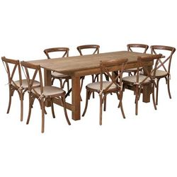Flash Furniture XA-FARM-10-GG Rectangular Folding Farm Table & 8 Chair Set - 84"W x 40"D x 30"H, Plank Top, Pine Base