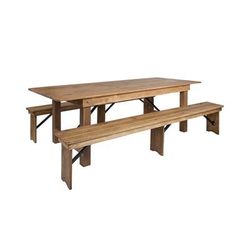 Flash Furniture XA-FARM-4-GG Rectangular Folding Farm Table & 96"W x 40"D x 30"H, Plank Top, Solid Pine Base, Set