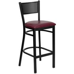 Flash Furniture XU-DG-60116-GRD-BAR-BURV-GG Commercial Bar Stool w/ Grid Back & Burgundy Vinyl Seat, Black