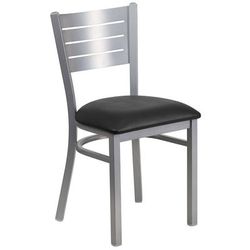 Flash Furniture XU-DG-60401-BLKV-GG Restaurant Chair w/ Slat Back & Black Vinyl Seat - Steel Frame, Silver, Metal