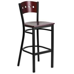Flash Furniture XU-DG-60515-MAH-BAR-MTL-GG Commercial Bar Stool w/ Mahogany Wood Back & Wood Seat, Black
