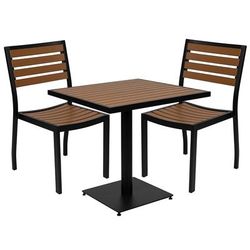 Flash Furniture XU-DG-10456033-GG Outdoor Patio Table and 2 Chairs Set - Brown Resin Wood w/ Black Metal Frame