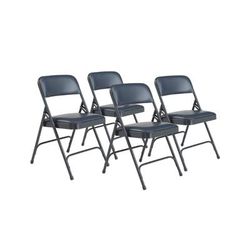 National Public Seating 1204 Folding Chair w/ Dark Midnight Blue Vinyl Back & Seat - Steel Frame, Char-Blue