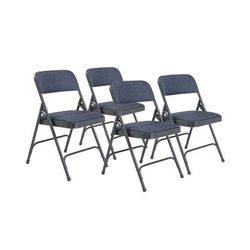 National Public Seating 2204 Folding Chair w/ Imperial Blue Fabric Back & Seat - Steel Frame, Char-Blue