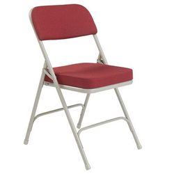 National Public Seating 3218 Folding Chair w/ New Burgundy Fabric Back & Seat - Steel Frame, Gray