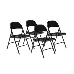 National Public Seating 510 Folding Chair w/ Black Steel Back & Seat - Steel Frame, Black, Pack of 4