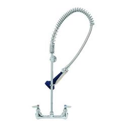 T&S B-0133-B08C 33 5/16"H Wall Mount Pre Rinse Faucet - 13/20 GPM, Base with Nozzle, Stainless Steel