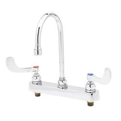 T&S B-1142-04 Deck Mount Workboard Mixing Faucet w/ 6" Swivel Gooseneck & Wrist Action Handles, Gooseneck Spout, Chrome