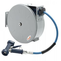 T&S B-7222-C02 Hose Reel, 30 ft, 3/8"Diameter, Rear Water Gun, Epoxy Coated Steel, Silver