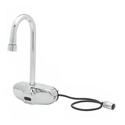 T&S EC-3105-VF12 Wall Mount Electronic Faucet - 4" Centers, Gooseneck Spout, Chrome Plated Brass, Stainless Steel