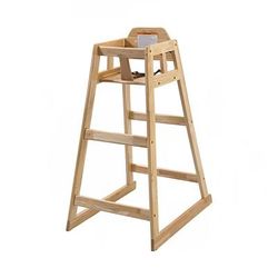 Winco CHH-601 32" Stackable Wood High Chair w/ Waist Strap - Rubberwood, Natural, Natural Finish, Pub Height, Beige
