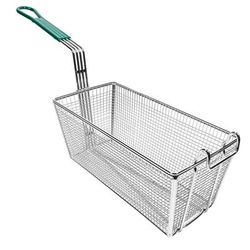 Winco FB-30 Fryer Basket w/ Coated Handle & Front Hook, 13 1/4" x 6 1/2" x 6", Green