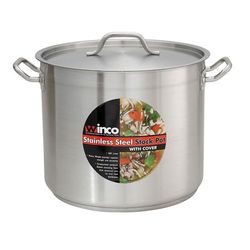 Winco SST-32 32 qt Stainless Steel Stock Pot w/ Cover - Induction Ready