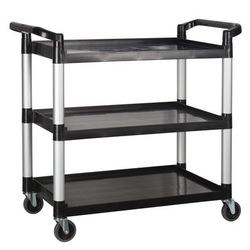 Winco UC-3019K 3 Level Plastic Utility Cart w/ 400 lb Capacity, Raised Ledges, Black